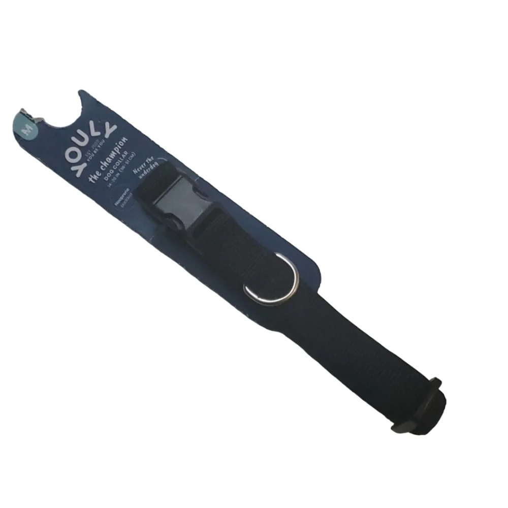 YOULY Black Neoprene Padded Dog Collar, Medium
